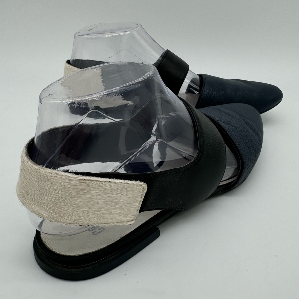 Camper Isadora Blue Black Leather White Calf Hair Cutout Flats Size EU 37/US 7 - Picture 14 of 15
